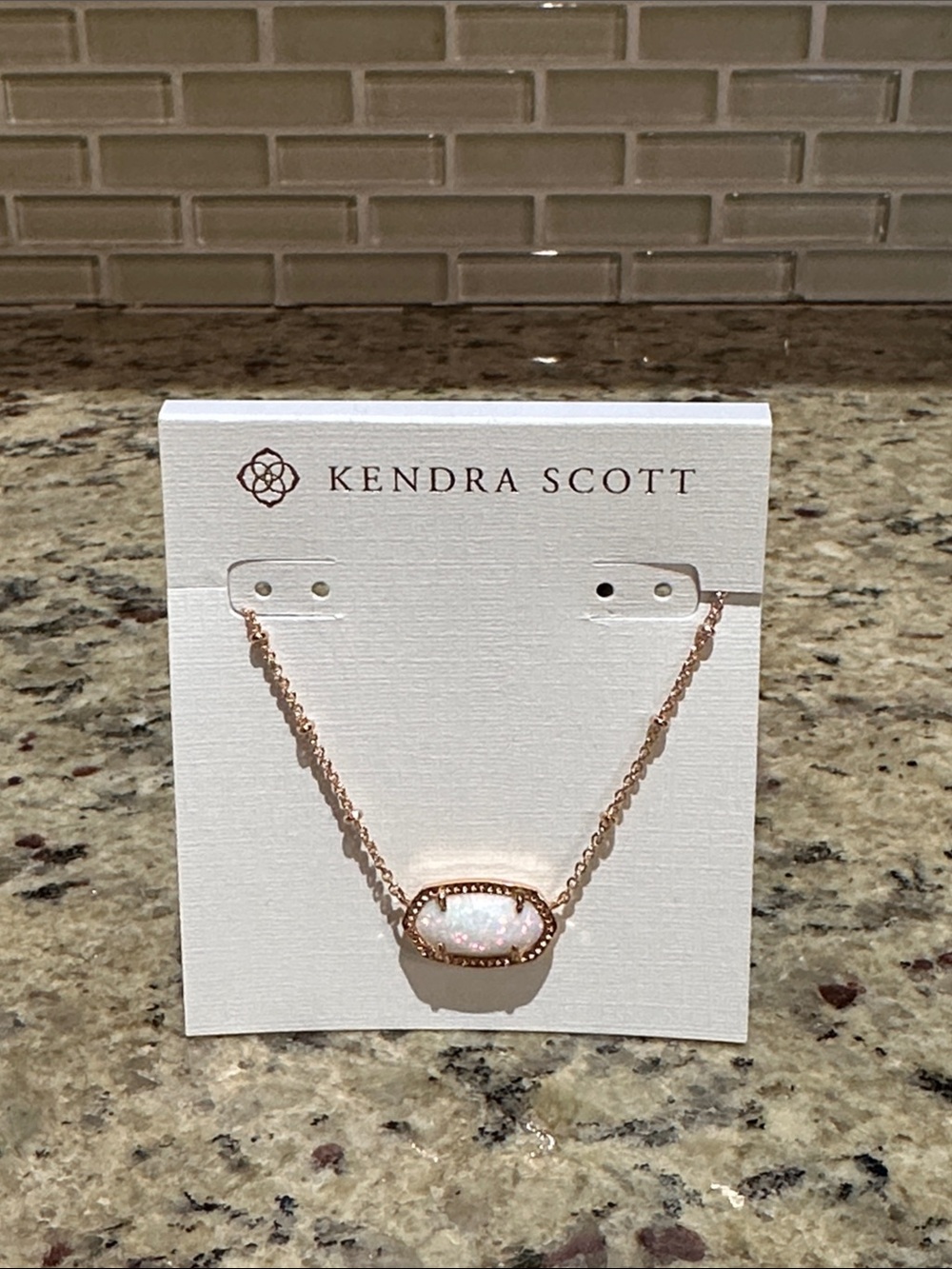 Kendra Scott Elisa Satellite Rose Gold Necklace with Kyocera Opal